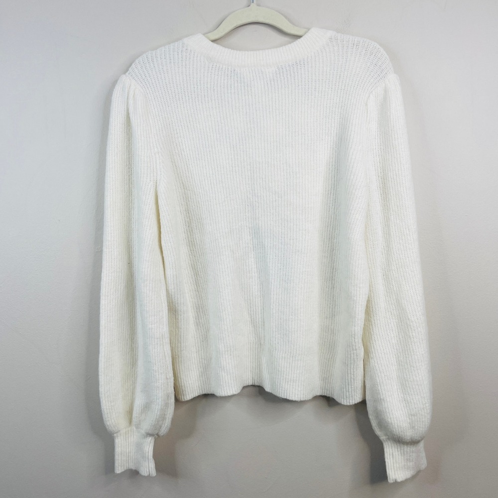 Market & Spruce Cottage Embroidered Sweater Medium Floral Bishop Sleeve Neutral - Picture 7 of 10